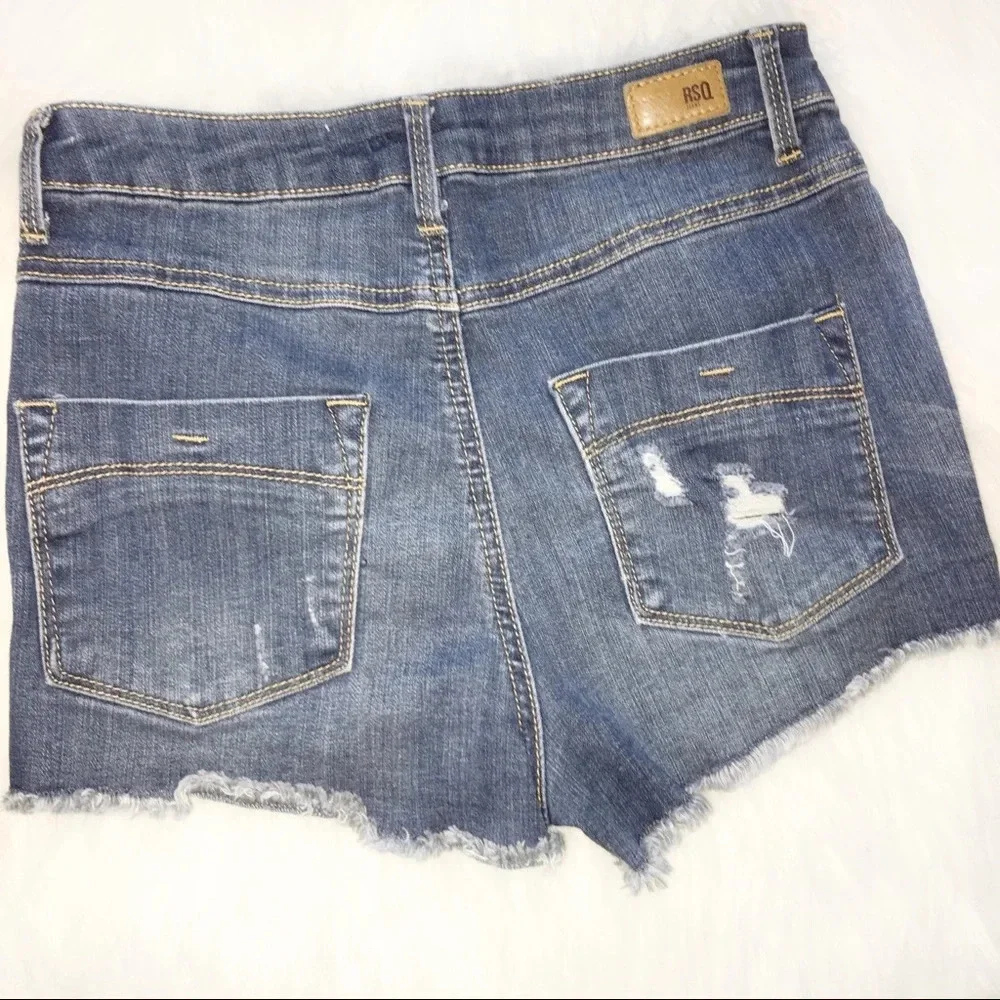 RSQ Maui High Rise distressed festival jean shorts